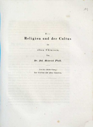 Die Religion und der Cultus der alten Chinesen, 2. Der Cultus der alten Chinesen