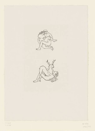 Umarmung und Junge mit einem Hirsch, aus: Ovid, "Kunst des Liebens", Lausanne 1935, S. 122