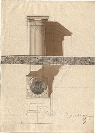 Speeth, Peter; Architekturentwürfe für den Unterricht - toskanische Säule (Ansicht, Schnitt, Detail)