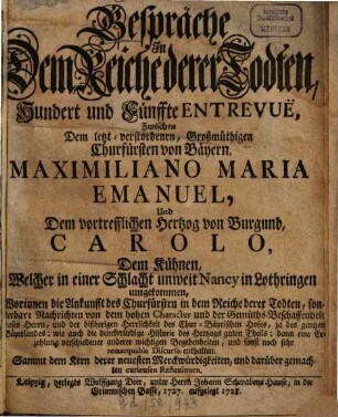 Gespräche in dem Reiche derer Todten. 105/107. 1727 (1728)