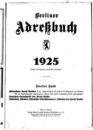 Berliner Adreßbuch 1925 Zweiter Band