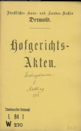 Wistinghausen, Advokat gegen Anton Nolting in Lage - Schuldforderung