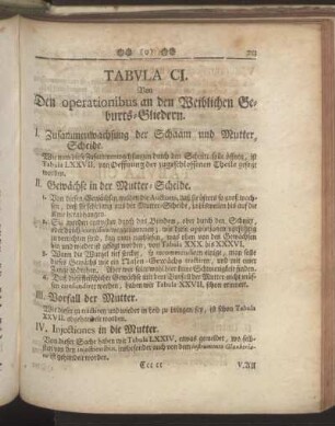 Tabula CI. Von Den operationibus an den Weiblichen Geburts-Gliedern. - Tabula CIII. De Operationibus in artubus.