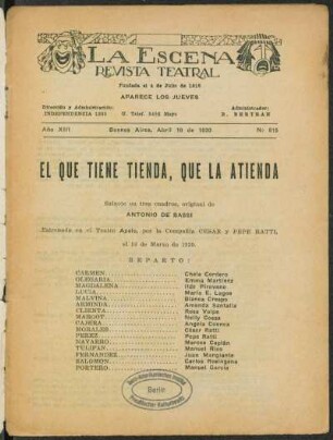 El que tiene tienda, que la atienda : sainete en tres cuadros