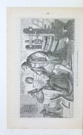 Fig. 30. Gutenberg in seiner Buchdruckerwerkstätte