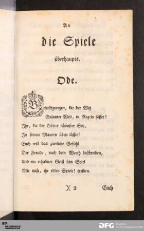 An die Spiele überhaupts. Ode.
