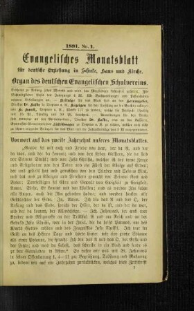 Vorwort auf das zweite Jahrzehnt unseres Monatsblattes