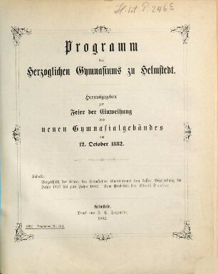 Programm des Herzoglichen Gymnasiums zu Helmstedt. 1881/82