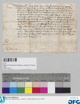 Kaiser Friedrich III. lädt die Stadt Nürnberg zur Verantwortung gegen den Juden Jacob Zidadel, der sie wegen Zahlungsverweigerung verklagt hatte.