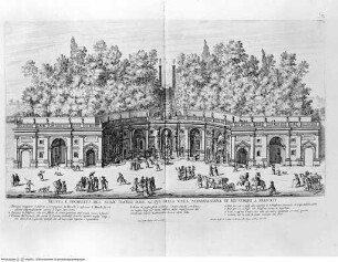 Le fontane di Roma nelle piazze e luoghi publici della città con li loro prospetti come sono al presenteBand 2: Le fontane delle ville di Frascati, nel Tusculano con li loro prospetti. [s.a.] - disegnate, et intagliate da Gio. Battista Falda. Data in luce con direttione, e cura di Gio. Giacomo de RossiLibro 2Tav. 6: Frascati, Villa Aldobrandini, Teatro delle Acque