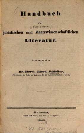 Handbuch der juristischen und staatswissenschaftlichen Literatur