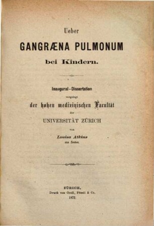 Ueber Gangraena pulmonum bei Kindern
