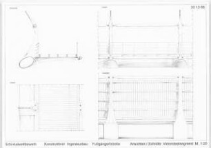 Eine Fußgängerbrücke über den Teltowkanal, Berlin-Adlershof Schinkelwettbewerb 1996: Vierendeelsegment. Ansichten, Schnitte 1:20