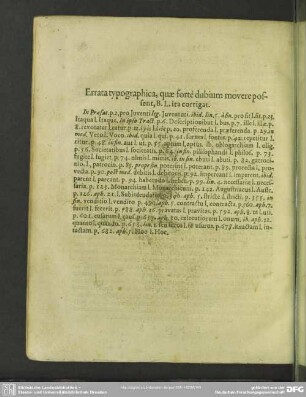 Errata typographica, quae forte dubium movere possent, B. L. ita corrigat