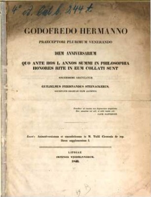 Animadversionum et emendationum in M. Tullii Ciceronis de rep. libros supplementum I.