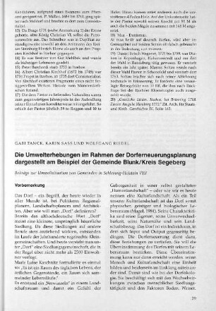 Die Umwelterhebungen im Rahmen der Dorferneuerungsplanung dargestellt am Beispiel der Gemeinde Blunk/Kreis Segeberg