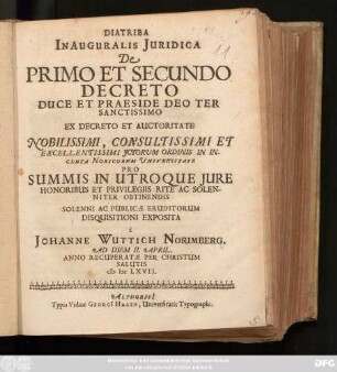 Diatriba Inauguralis Iuridica De Primo Et Secundo Decreto