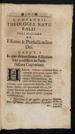 Pars Secunda. De Essentia & Perfectionibus Dei