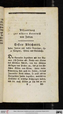 Abhandlung zur näheren Kentniß von Indien