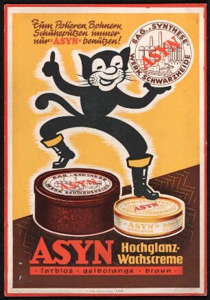 Reklameschild : Werbeaufsteller für ASYN Hochglanz Wachscreme des VEB Synthesewerkes Schwarzheide