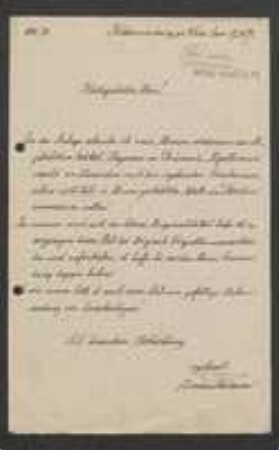 Brief von Felix von Thümen an Unbekannt
