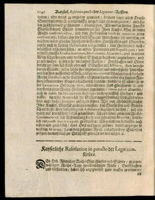 Kayserliche Resolution in puncto der Legations-Kosten