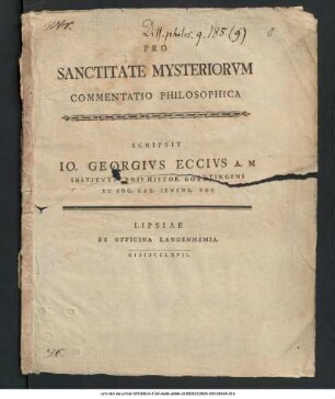 Pro Sanctitate Mysteriorvm : Commentatio Philosophica