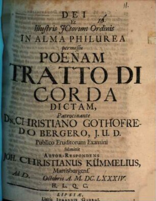 Dei et illustris i[uris]c[onsul]torum ordinis in alma philurea permissu poenam tratto di corda dictam