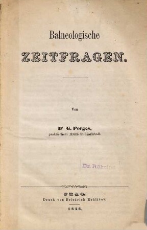 Balneologische Zeitfragen