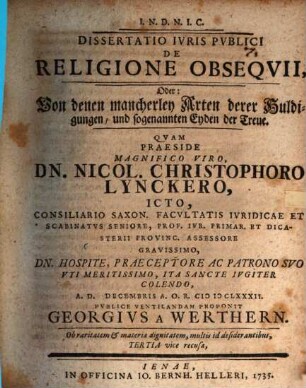 Diss. iuris publ. de religione obsequii