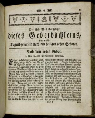 Nach dem ersten Gebot. I. Um wahre Erkänntniß Gottes. - V. Gebet der Unterthanen für die Obrigkeit.