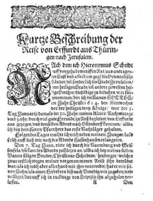 Kurzte Beschreibung der Reise von Erffurdt aus Thüringen nach Jerusalem
