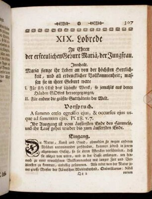 XIX. Lobrede Zu Ehren der erfreulichen Geburt Mariä, der Jungfrau.