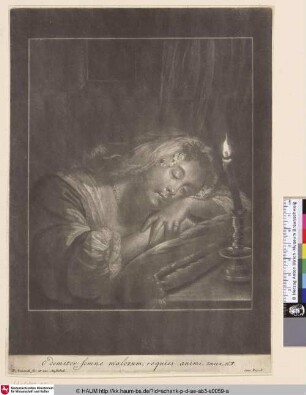 [Ein, bei einer Kerze schlafendes Mädchen; A girl dozing by a candle]