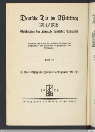 Titelblatt der Reihe - Deutsche Tat im Weltkrieg 1914/1918