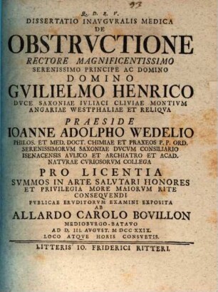 Diss. inaug. med. de obstructione