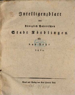 Intelligenzblatt der Königlich Bayerischen Stadt Nördlingen. 1824