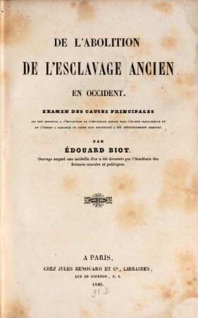 De l'Abolition de l'Esclavage ancien en Occident
