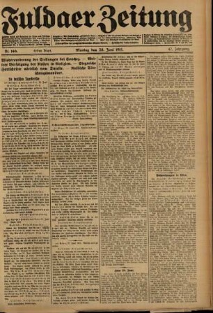 Erste Ausgabe vom Montag, den 28. Juni 1915.