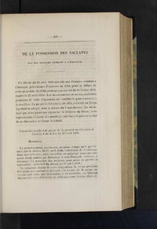De la possession des esclaves