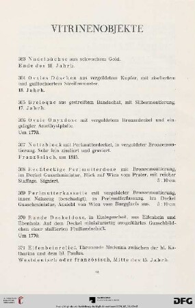 Vitrinenobjekte (Nr. 363-375)