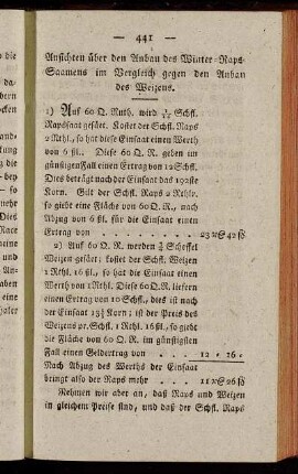 [4.] Ansichten über den Anbau des Winter-Raps-Saamens im Vergleich gegen den Anbau des Weizens.