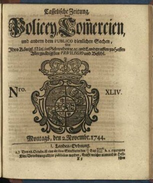 Nro. XLIV, Montags, den 2. Novembr. 1744