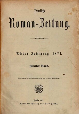 Deutsche Roman-Zeitung. 1871,2 = Jg. 8
