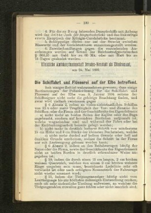 Die Schiffahrt und Flösserei auf der Elbe betreffend.