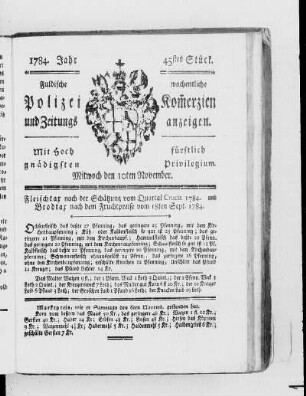 45tes Stück., Ausgabe vom 10. November 1784