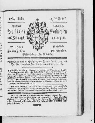 45tes Stück., Ausgabe vom 10. November 1784