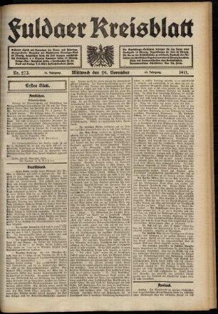 Erste Ausgabe vom Mittwoch, den 29. November 1911.