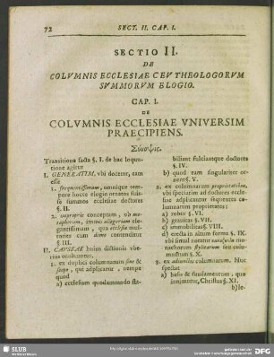 Sectio II. De Columnis Ecclesiae Ceu Theologorum Summorum Elogio