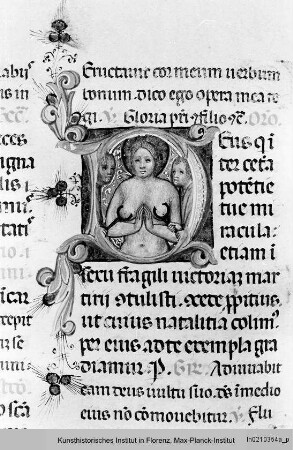 Missale Romanum : Textseite mit historisierter Initiale D: Martyrium der Agathe